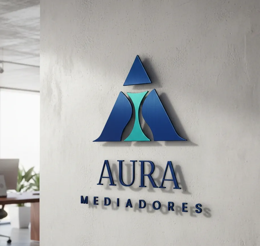 Logotipo en muro de Aura mediadores